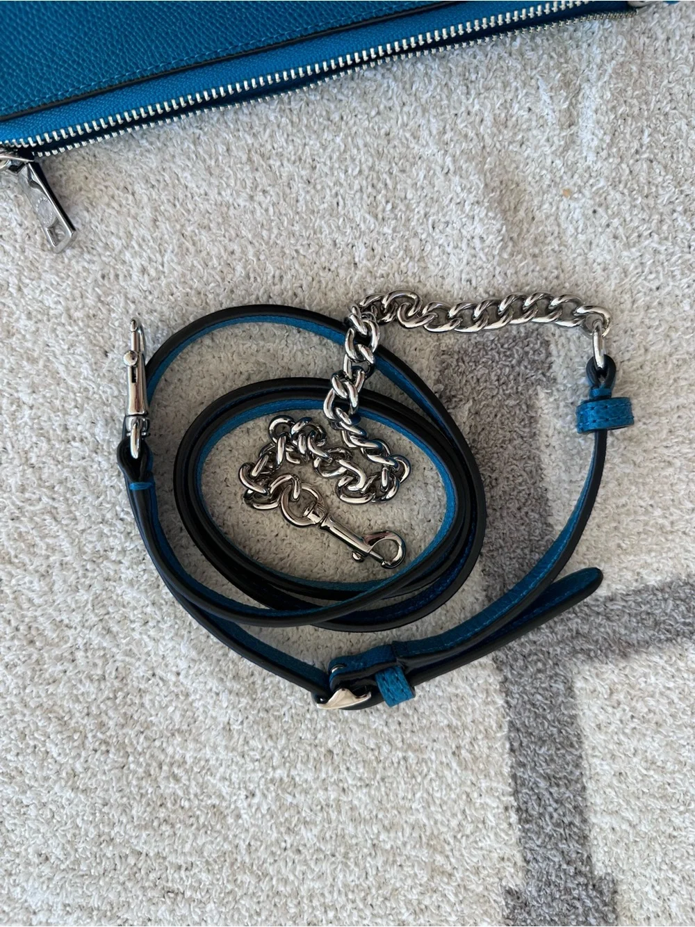 Coach Teal Pebbled Leather Crossbody Clutch with Chain Strap